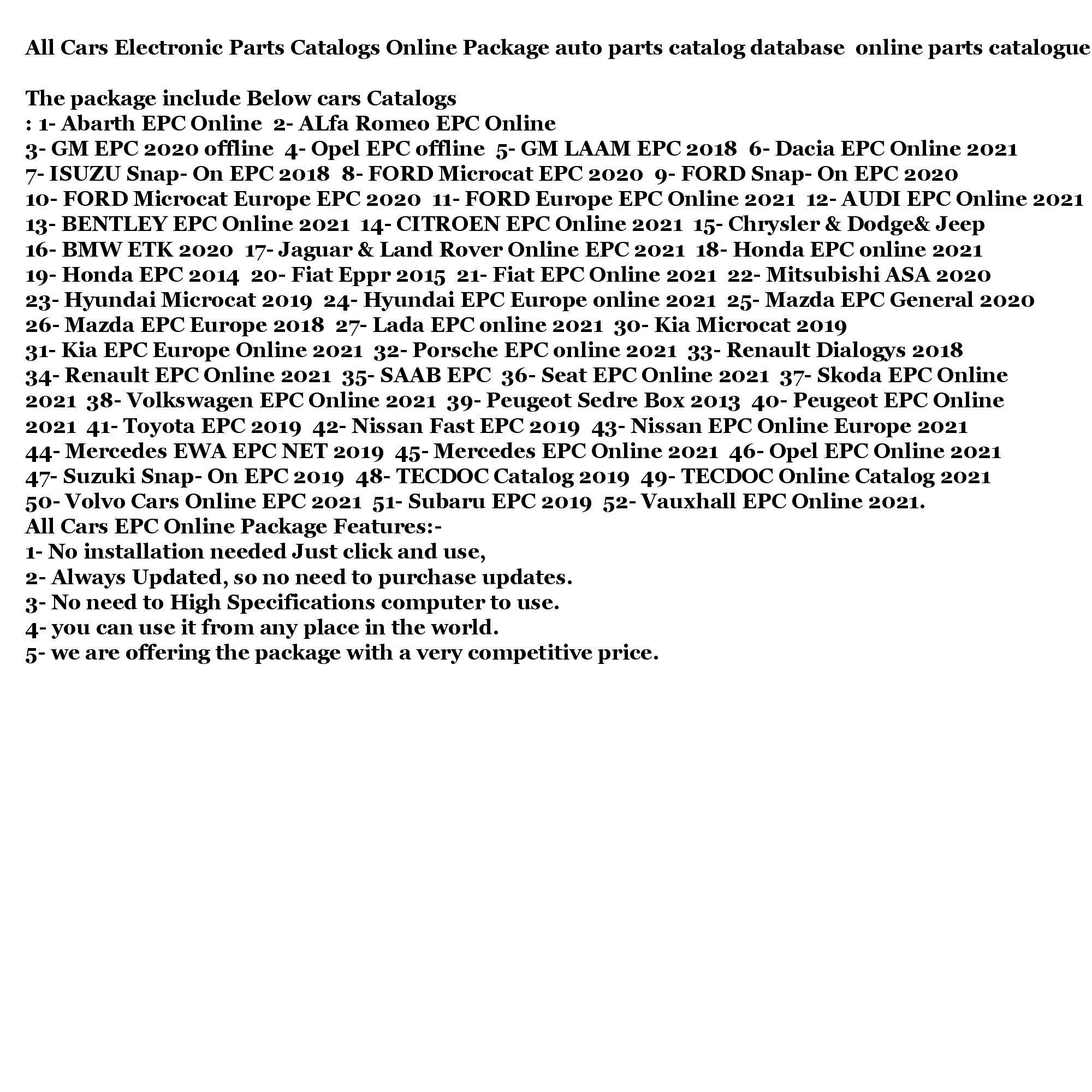 All Cars Electronic Parts Catalogs Online Package auto parts catalog