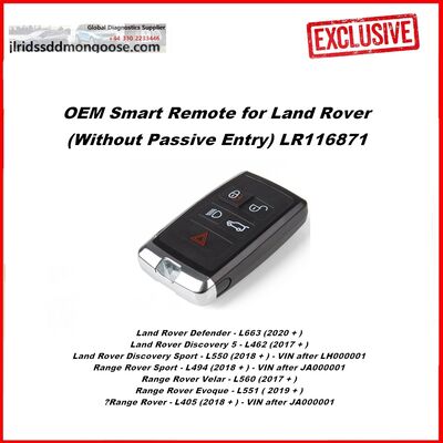 OEM Smart Remote for Land Rover (Without Passive Entry) LR116871 Original 5 Buttons Smart Card Remote  (Without Passive Entry (2017-2020+), image 