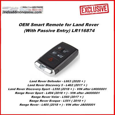 OEM Smart key for Land Rover 2018+ Buttons:4+1 / Frequency:315MHz / Transponder: HITAG PRO / Part No: PEPS(SUV) JK52-15K601-CG / Blade signature:HU101 / Keyless Go, image 